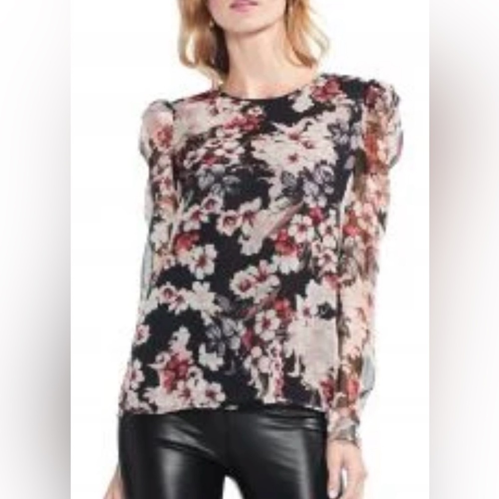 Vince Camuto Black and Red Floral Blouse